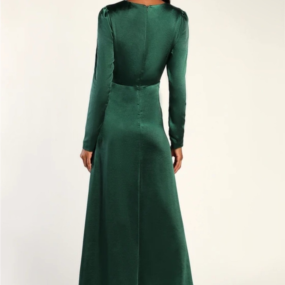 Lulus Emerald Green Satin Long Sleeve Maxi Dress XS - Picture 4 of 4